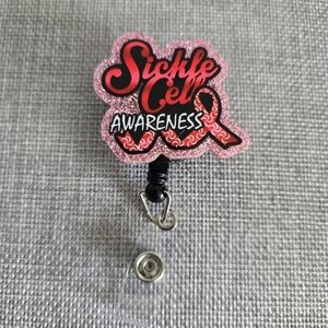 Sickle Cell Black Red Pink Retractable Work Name Badge ID Reel Holder